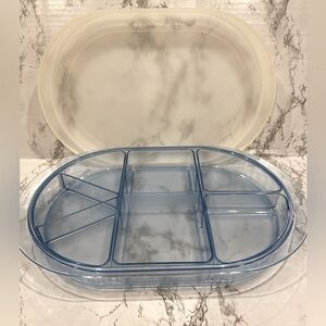 *Vintage* Tupperware Light Blue Acrylic Oval Divided Serving Party Tray w/Lid